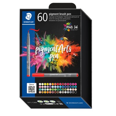 STAEDTLER Pigment Arts Brush Pens, Multi Surface, Assorted Colors, 60/Pack (STD371C60)