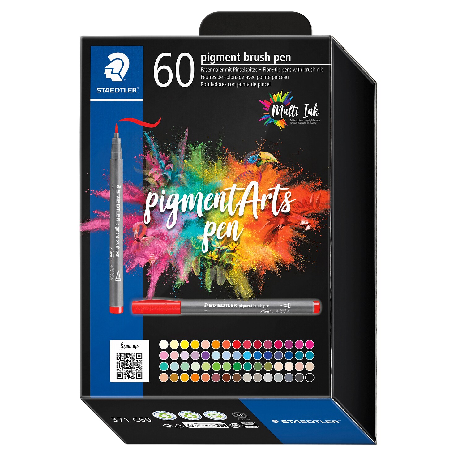 STAEDTLER Pigment Arts Brush Pens, Multi Surface, Assorted Colors, 60/Pack (STD371C60)