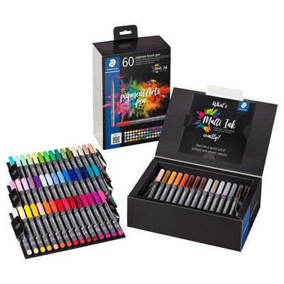 STAEDTLER Pigment Arts Brush Pens, Multi Surface, Assorted Colors, 60/Pack (STD371C60)