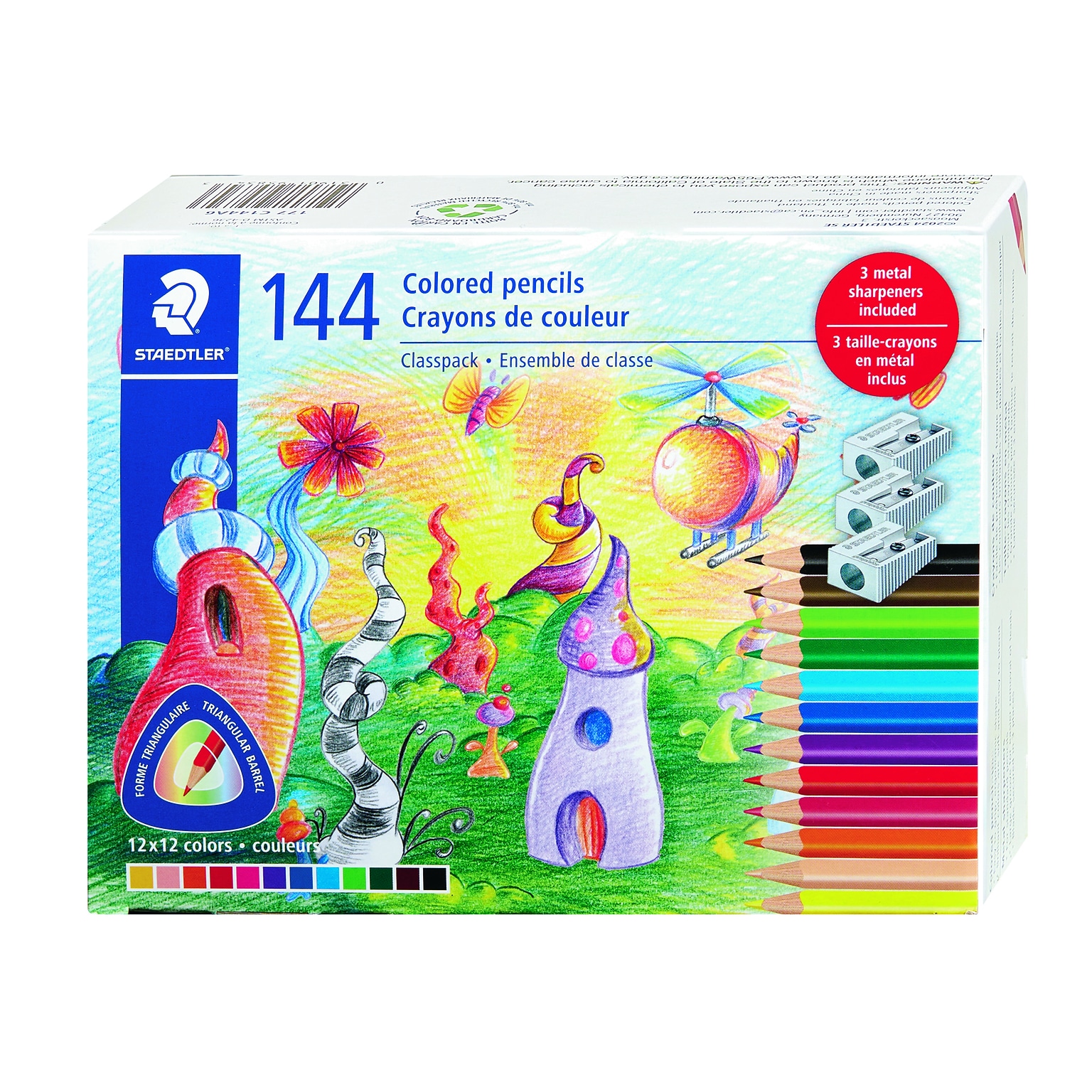 STAEDTLER Triangular Colored Pencils Classpack, Assorted Colors, 144 Pencils/Pack (STD177C144A6)