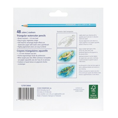 STAEDTLER Triangular Watercolor Pencils, Assorted Colors, 48/Pack (STD12781C48A6)