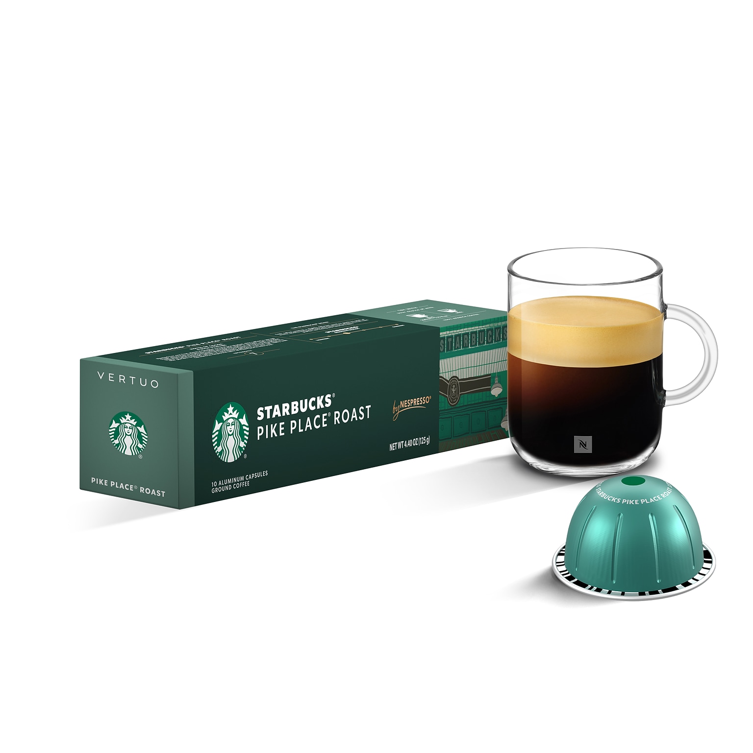 Starbucks Pike Place Roast Coffee Nespresso Vertuo Capsules, Medium Roast, 10/Pack (2004.10)