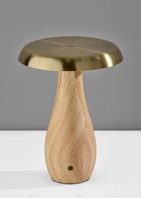 Adesso Naya 9.25"H LED Table Lamp, Natural Wood/Antique Brass Metal Shade (3196-12)