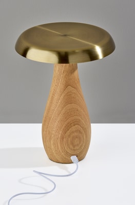 Adesso Naya 9.25"H LED Table Lamp, Natural Wood/Antique Brass Metal Shade (3196-12)