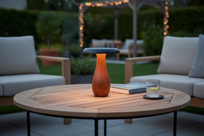 Adesso Naya 9.25"H LED Table Lamp, Walnut Wood/Black Metal Shade (3196-15)