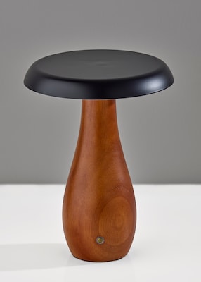 Adesso Naya 9.25"H LED Table Lamp, Walnut Wood/Black Metal Shade (3196-15)