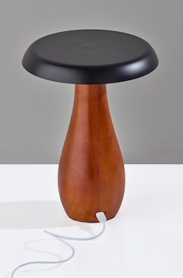 Adesso Naya 9.25"H LED Table Lamp, Walnut Wood/Black Metal Shade (3196-15)