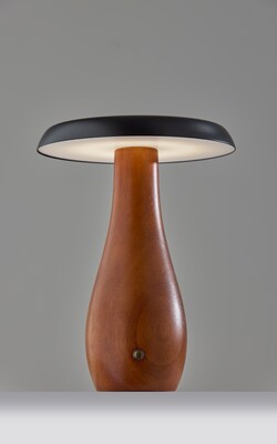 Adesso Naya 9.25"H LED Table Lamp, Walnut Wood/Black Metal Shade (3196-15)