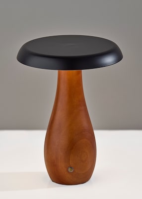 Adesso Naya 9.25"H LED Table Lamp, Walnut Wood/Black Metal Shade (3196-15)