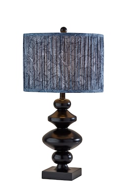 Adesso Samira 27H Incandescent Table Lamp, Black/Blue Printed Fabric Shade (1651-01)