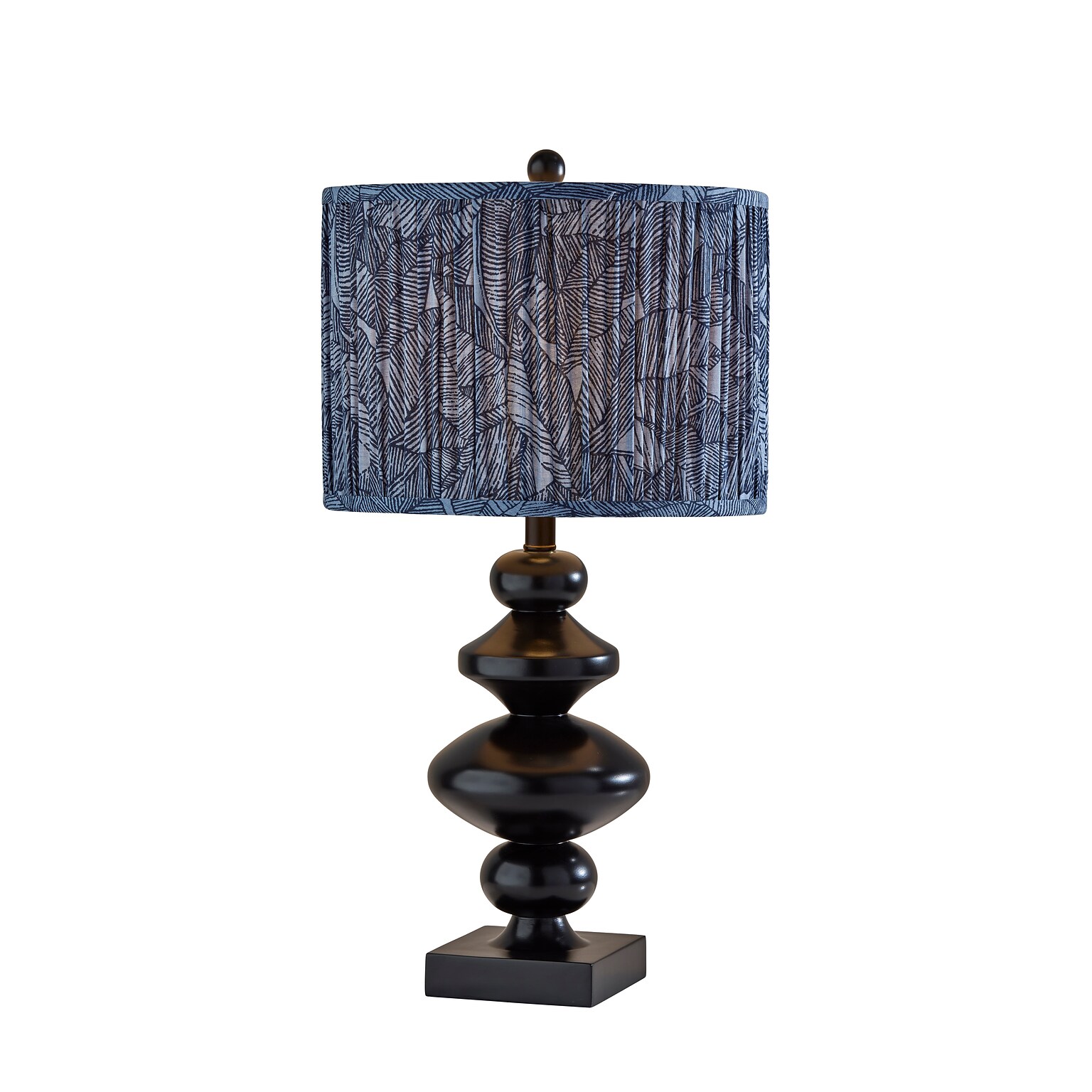 Adesso Samira 27H Incandescent Table Lamp, Black/Blue Printed Fabric Shade (1651-01)