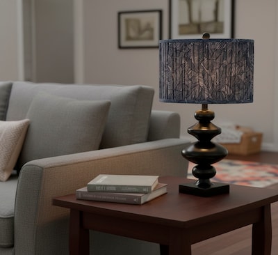 Adesso Samira 27H Incandescent Table Lamp, Black/Blue Printed Fabric Shade (1651-01)