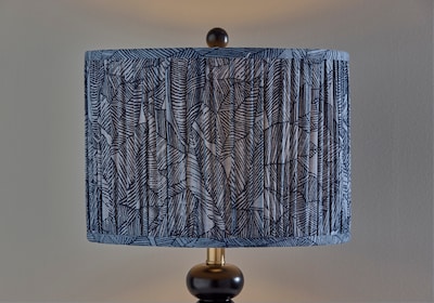 Adesso Samira 27"H Incandescent Table Lamp, Black/Blue Printed Fabric Shade (1651-01)