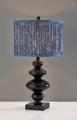 Adesso Samira 27"H Incandescent Table Lamp, Black/Blue Printed Fabric Shade (1651-01)