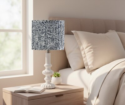 Adesso Ambrose 18.75H Incandescent Table Lamp, White/Navy and White Fabric Shade (1653-02)