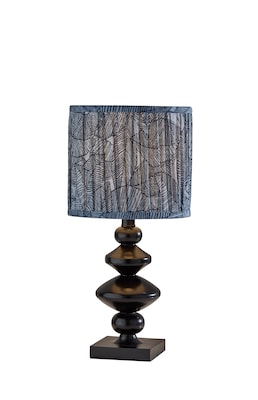 Adesso Samira 18.75H Incandescent Table Lamp, Black/Blue Printed Fabric Shade (1650-01)
