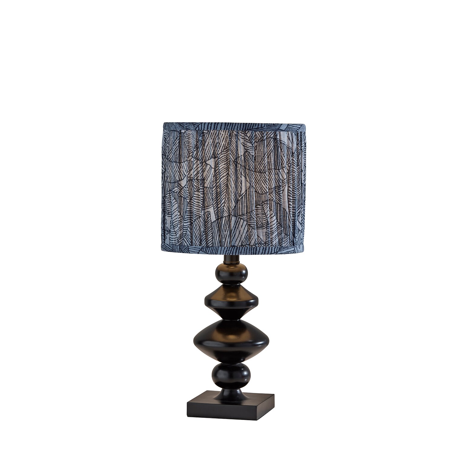 Adesso Samira 18.75H Incandescent Table Lamp, Black/Blue Printed Fabric Shade (1650-01)