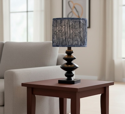 Adesso Samira 18.75H Incandescent Table Lamp, Black/Blue Printed Fabric Shade (1650-01)