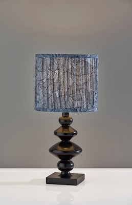 Adesso Samira 18.75"H Incandescent Table Lamp, Black/Blue Printed Fabric Shade (1650-01)