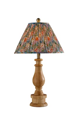 Adesso Faye 26.5H Incandescent Table Lamp, Natural Wood/Multi-Color Floral Fabric Shade (1649-12)
