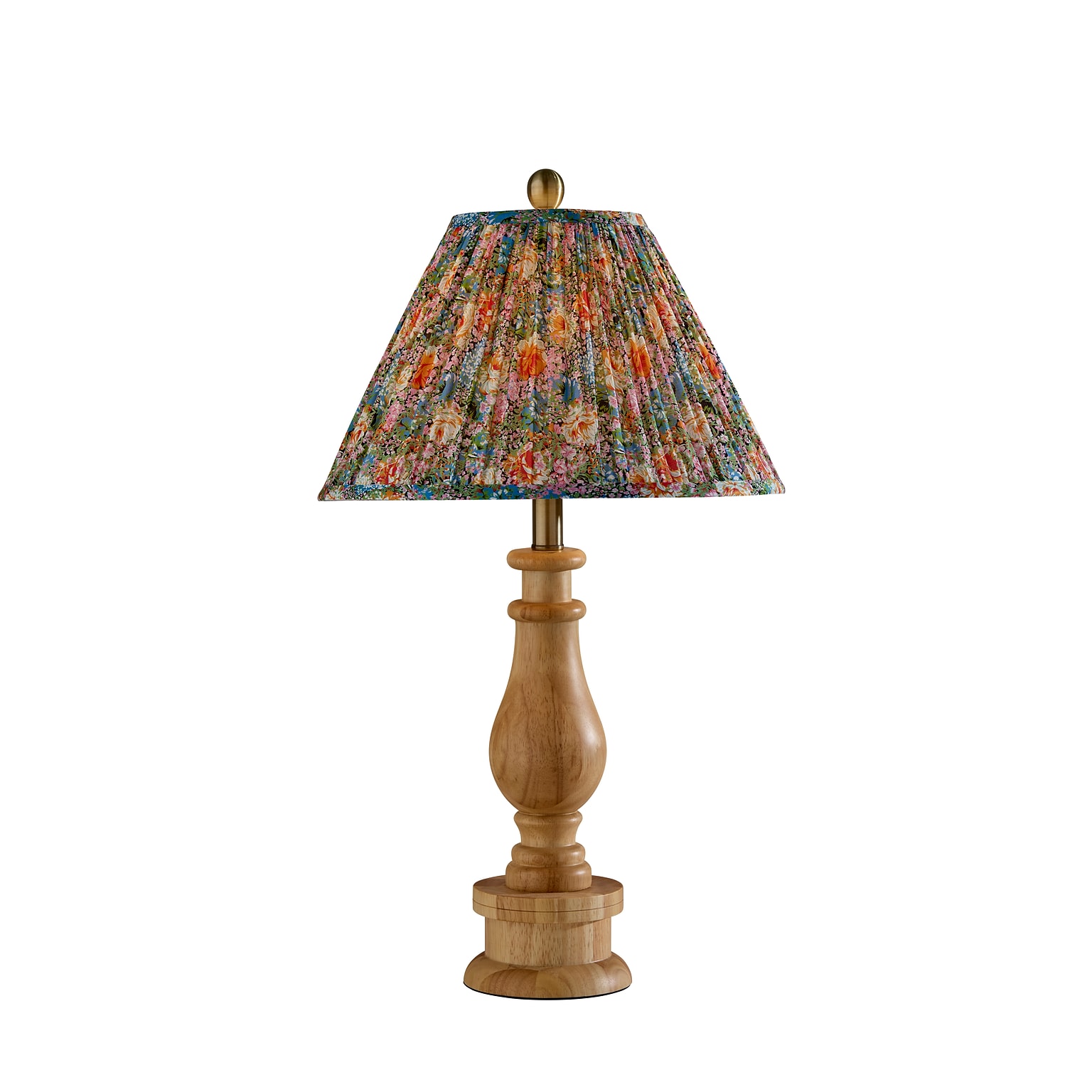 Adesso Faye 26.5H Incandescent Table Lamp, Natural Wood/Multi-Color Floral Fabric Shade (1649-12)