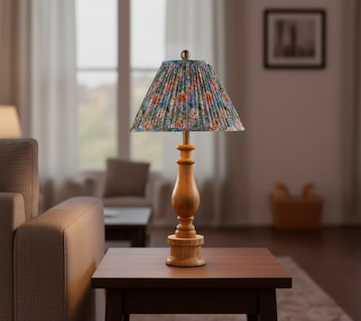 Adesso Faye 26.5H Incandescent Table Lamp, Natural Wood/Multi-Color Floral Fabric Shade (1649-12)