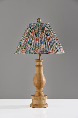 Adesso Faye 26.5"H Incandescent Table Lamp, Natural Wood/Multi-Color Floral Fabric Shade (1649-12)