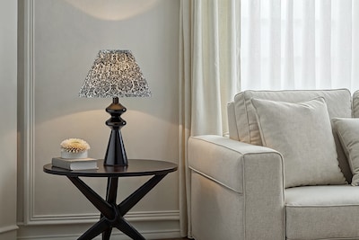 Adesso Dahlia 18H Incandescent Table Lamp, Black/Navy/White Fabric Shade (1646-01)