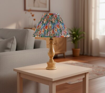 Adesso Faye 18H Incandescent Table Lamp, Natural Wood/Multi-Color Floral Fabric Shade (1648-12)