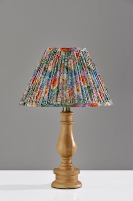 Adesso Faye 18"H Incandescent Table Lamp, Natural Wood/Multi-Color Floral Fabric Shade (1648-12)