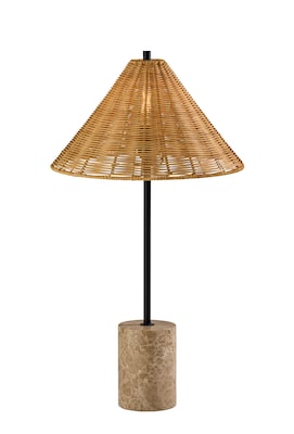 Adesso Rayne 27H Incandescent Table Lamp, Brown Marble Base/Rattan Shade (3293-01)