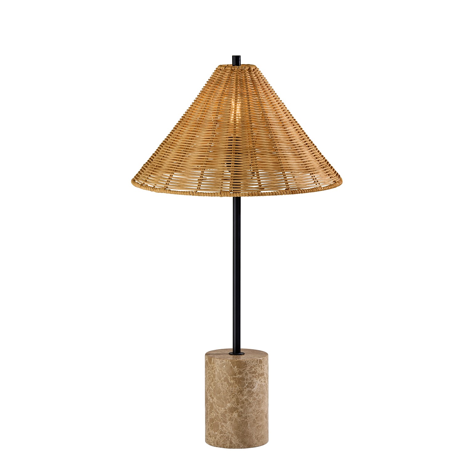Adesso Rayne 27H Incandescent Table Lamp, Brown Marble Base/Rattan Shade (3293-01)