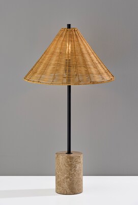 Adesso Rayne 27"H Incandescent Table Lamp, Brown Marble Base/Rattan Shade (3293-01)