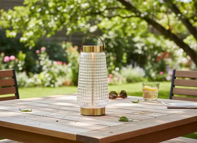 Adesso Samara 10.6"H LED Table Lamp, Antique Brass with Iron & Glass Shade (3339-21)