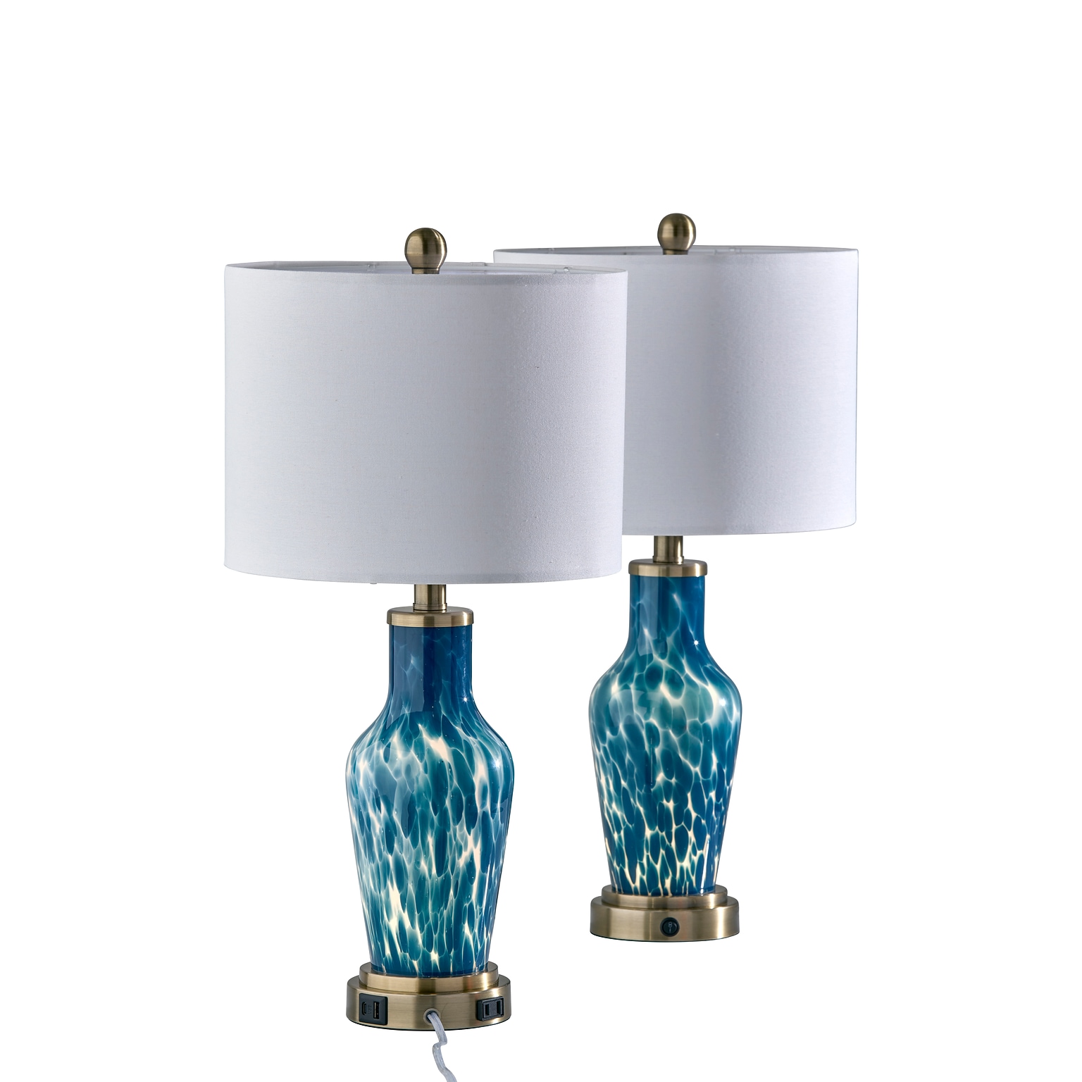 Simplee Adesso Grady 23.8H Incandescent Table Lamp, Blue/Antique Brass/White, 2/Pack (SL0375-07)