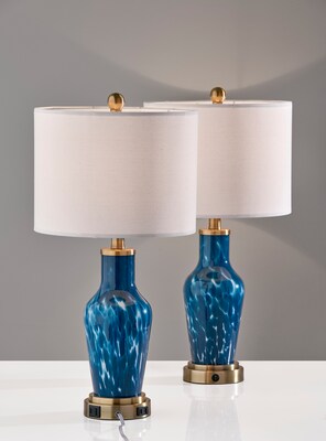 Simplee Adesso Grady 23.8"H Incandescent Table Lamp, Blue/Antique Brass/White, 2/Pack (SL0375-07)