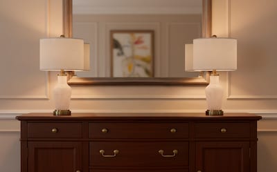 Simplee Adesso Grady 23.8"H Incandescent Table Lamp, White/Antique Brass, 2/Pack (SL0375-02)