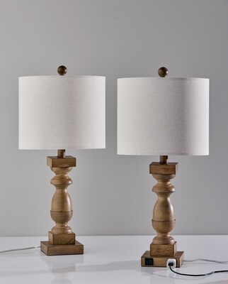 Simplee Adesso Jolene 24"H Incandescent Table Lamp, Natural/Linen Fabric Shade, 2/Pack (SL0377-15)