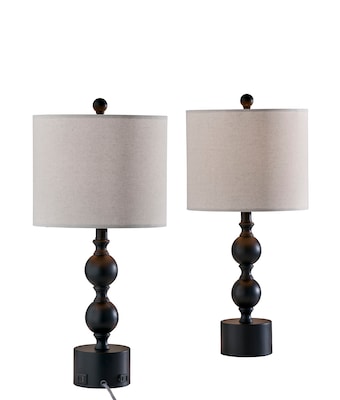 Simplee Adesso Julius 23.8H Incandescent Table Lamp, Black/Linen Fabric Shade, 2/Pack (SL0376-01)