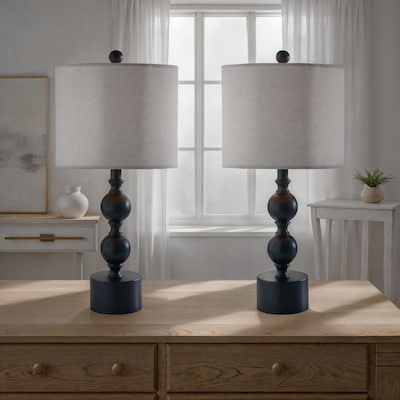 Simplee Adesso Julius 23.8H Incandescent Table Lamp, Black/Linen Fabric Shade, 2/Pack (SL0376-01)