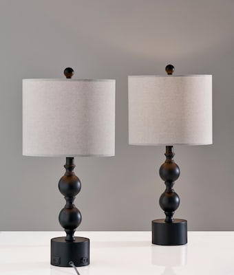 Simplee Adesso Julius 23.8"H Incandescent Table Lamp, Black/Linen Fabric Shade, 2/Pack (SL0376-01)