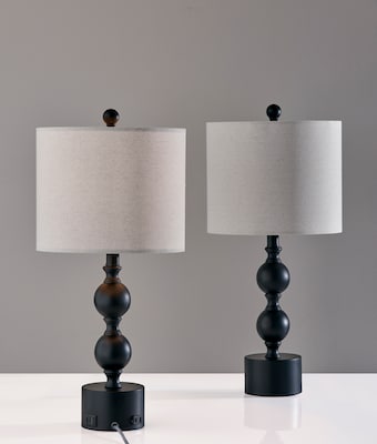 Simplee Adesso Julius 23.8"H Incandescent Table Lamp, Black/Linen Fabric Shade, 2/Pack (SL0376-01)