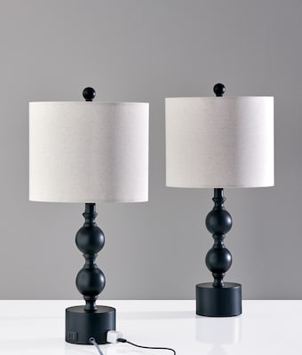Simplee Adesso Julius 23.8"H Incandescent Table Lamp, Black/Linen Fabric Shade, 2/Pack (SL0376-01)