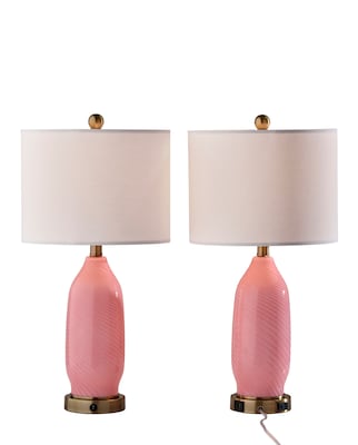 Simplee Adesso Freya 24H Incandescent Table Lamp, Pink/Antique Brass/White, 2/Pack (SL0374-29)