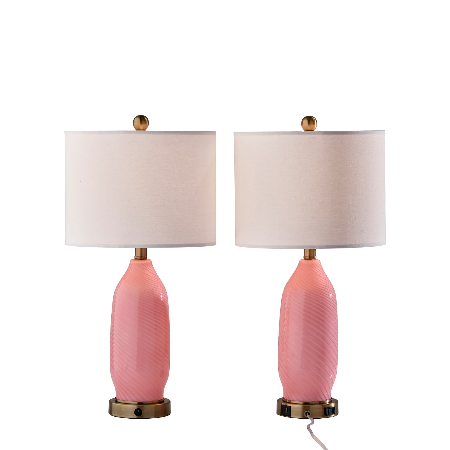 Simplee Adesso Freya 24H Incandescent Table Lamp, Pink/Antique Brass/White, 2/Pack (SL0374-29)
