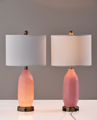 Simplee Adesso Freya 24H Incandescent Table Lamp, Pink/Antique Brass/White, 2/Pack (SL0374-29)