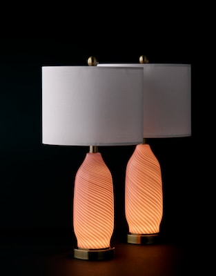 Simplee Adesso Freya 24"H Incandescent Table Lamp, Pink/Antique Brass/White, 2/Pack (SL0374-29)