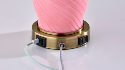 Simplee Adesso Freya 24"H Incandescent Table Lamp, Pink/Antique Brass/White, 2/Pack (SL0374-29)