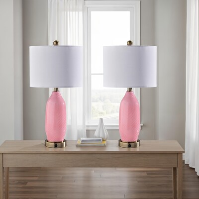 Simplee Adesso Freya 24"H Incandescent Table Lamp, Pink/Antique Brass/White, 2/Pack (SL0374-29)