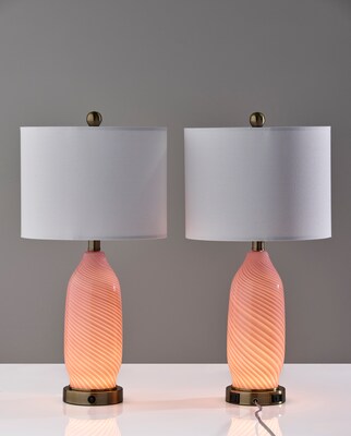 Simplee Adesso Freya 24"H Incandescent Table Lamp, Pink/Antique Brass/White, 2/Pack (SL0374-29)